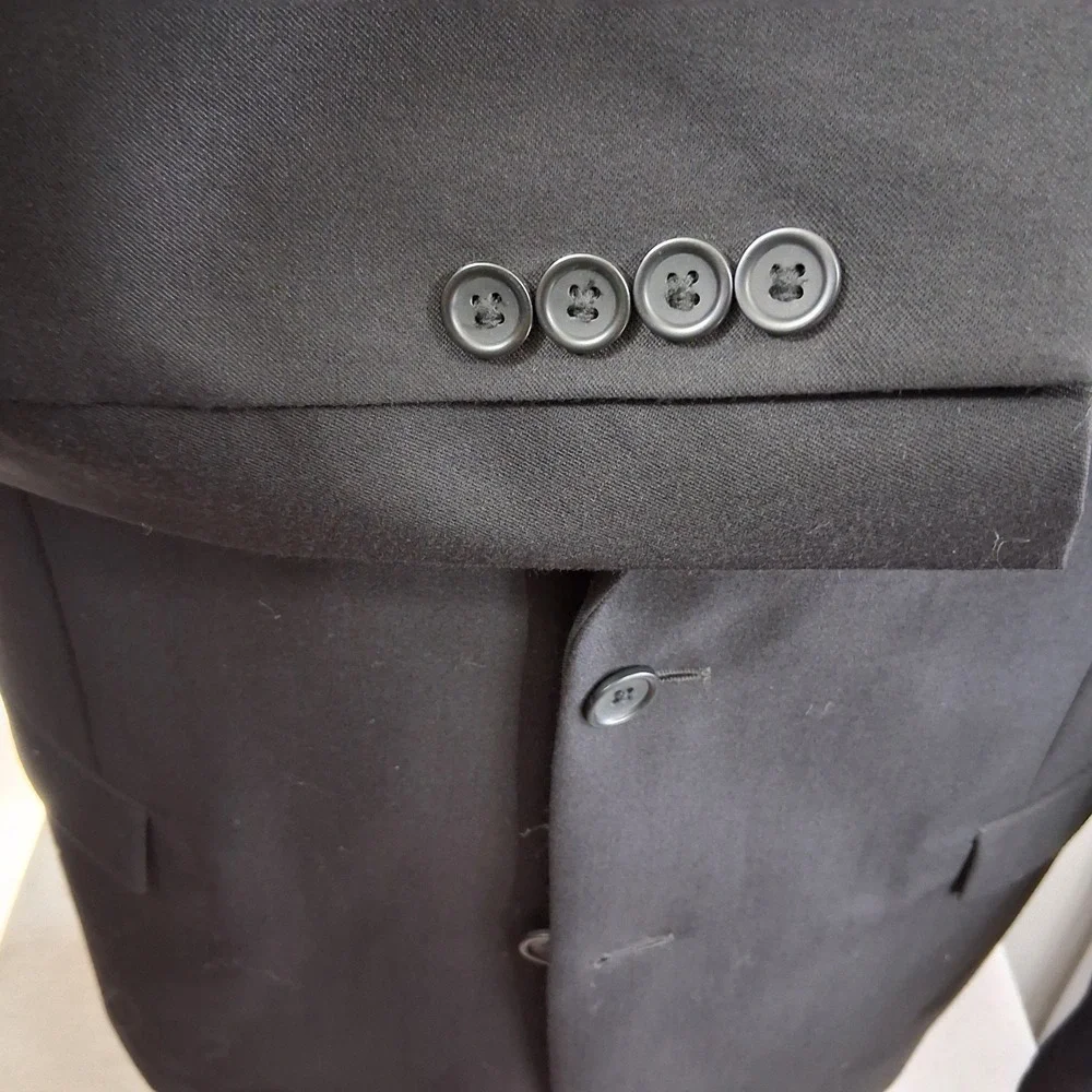 Pronto Uomo Blazer 46L Solid Black 100% Wool Two Button Sport Coat Double Vent